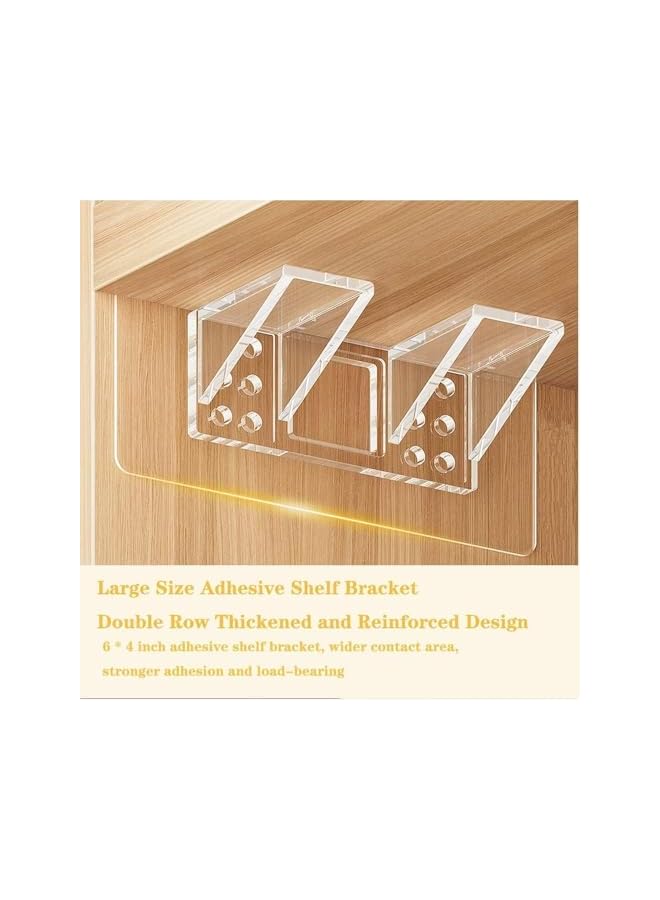 PROMASS Adhesive Shelf Brackets, 12 Pieces, Double Row, Reinforced, Punch Free, for Shelves, Kitchen, Cabinet, Book, Closet  - Image 2