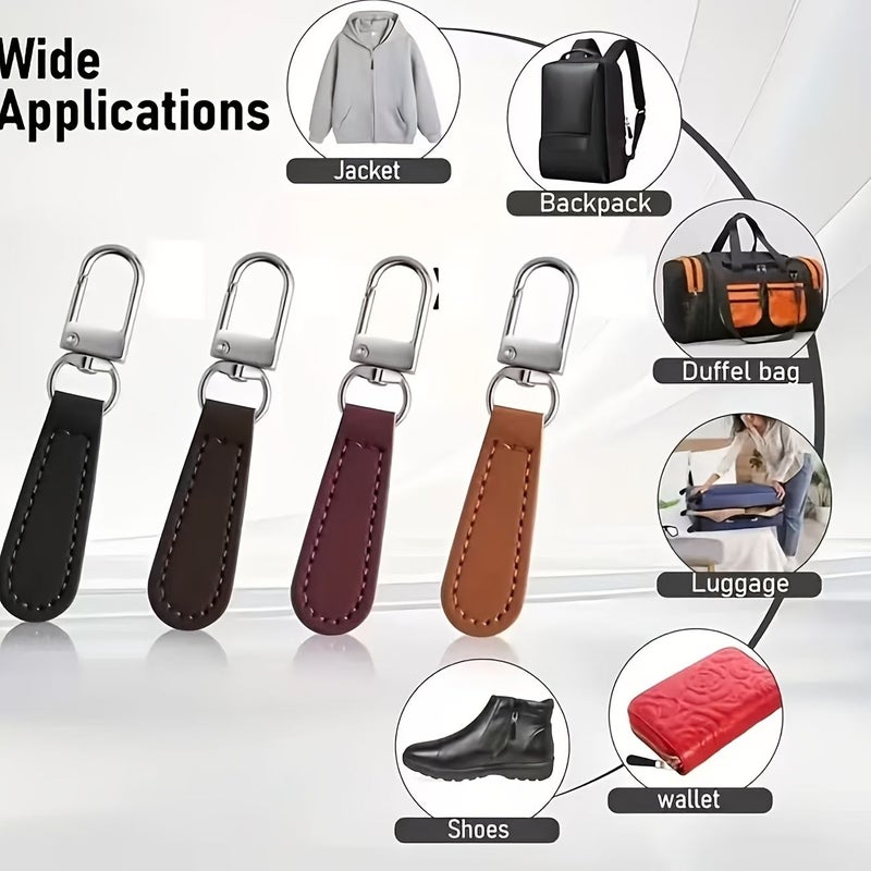 5pcs Coffee Color Removable Leather Zipper Puller Double Sided PU Zipper Piece - Image 2
