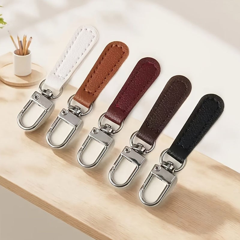 5pcs Coffee Color Removable Leather Zipper Puller Double Sided PU Zipper Piece - Image 1