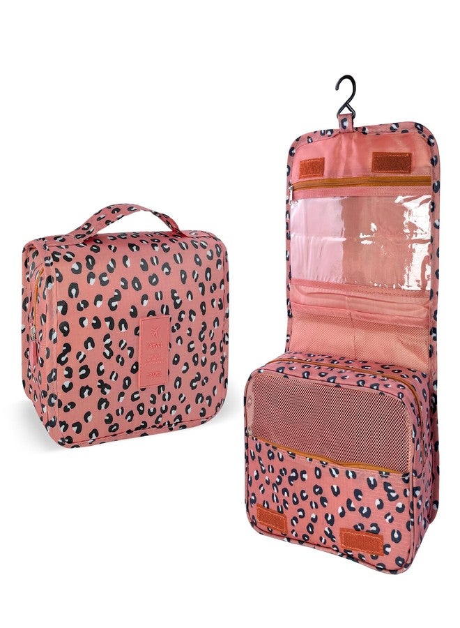 Lcsmaokin Large Capacity Toiletry Bag Travel Bag with Hanging Hook for Men and Women Waterproof Travel Cosmetic Bag Bathroom Storage Bag for Brushes Set,Full-Sized Shampoo,Accessories-Pink Leopard - Image 2