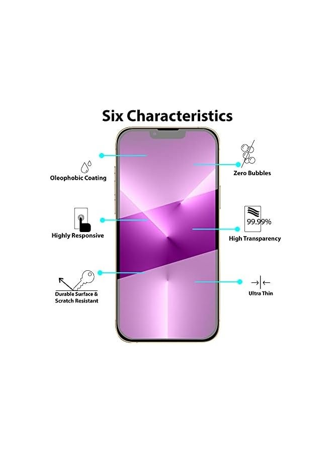 بروماس واقي شاشة متوافق مع iPhone 13 Pro مقاس 6.1 بوصة، واقي شاشة من الزجاج المقوى بتغطية كاملة ثلاثية الأبعاد، شفاف عالي الدقة، طبقة حماية مميزة عالية الجودة صلابة 9H - Image 2