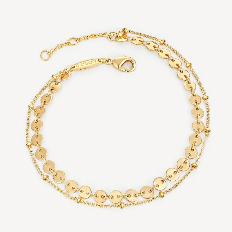 ميفيكو سوار MEVECCO للنساء مطلي بالذهب عيار 14 قيراطًا، سلسلة رقيقة، مجوهرات بسيطة، صناعة يدوية لطيفة، بسيطة، مناسبة لها - Image 4