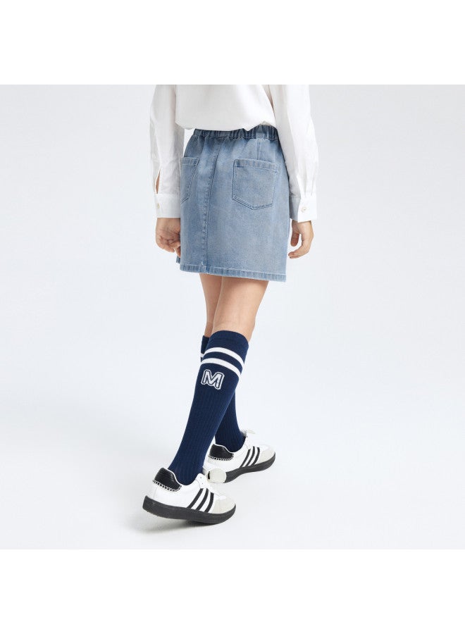 Annil Girls' Denim Skirt - Full Waist, Knee-length, Solid Color, Simple & Stylish, Structured Design For Spring/autumn - Image 3