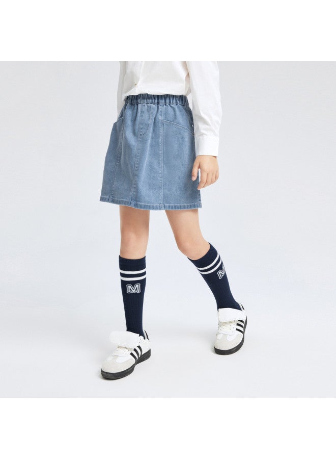 Annil Girls' Denim Skirt - Full Waist, Knee-length, Solid Color, Simple & Stylish, Structured Design For Spring/autumn - Image 2