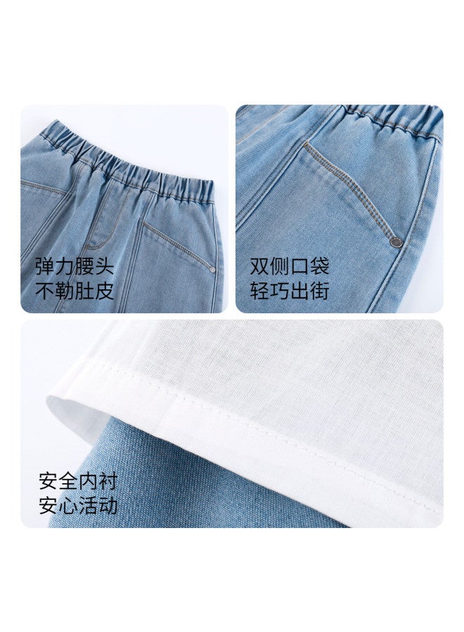Annil Girls' Denim Skirt - Full Waist, Knee-length, Solid Color, Simple & Stylish, Structured Design For Spring/autumn - Image 4