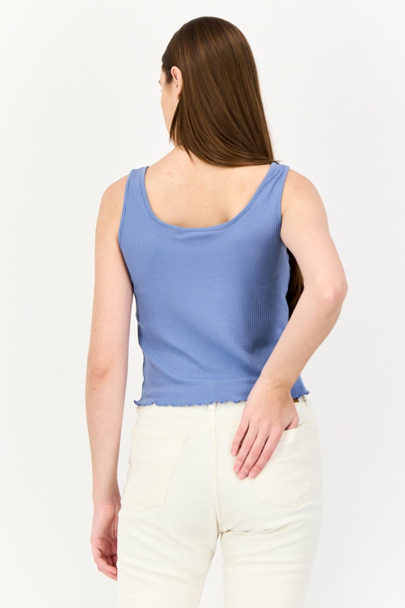ONLY Women Square Neck Sleeveless Ribbed Tank Tops, Slate Blue  - Image 3