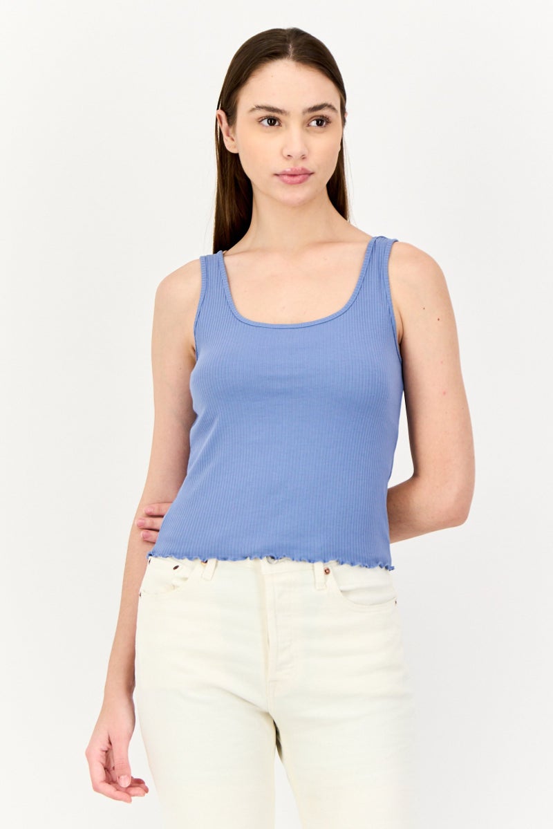 ONLY Women Square Neck Sleeveless Ribbed Tank Tops, Slate Blue  - Image 1
