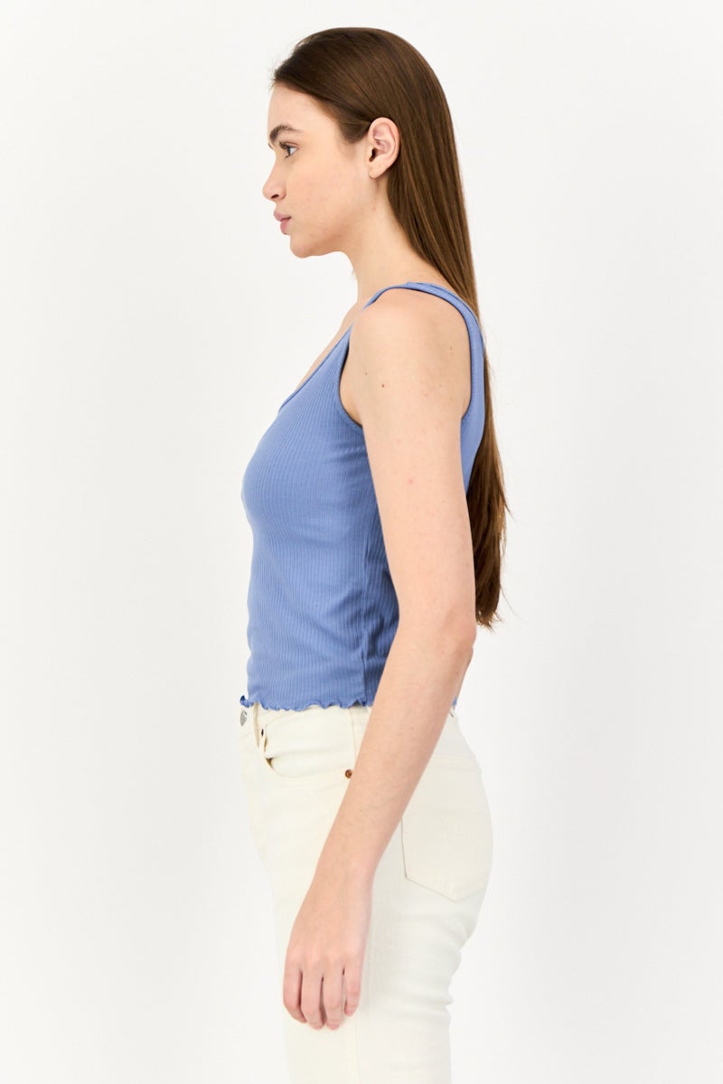 ONLY Women Square Neck Sleeveless Ribbed Tank Tops, Slate Blue  - Image 4