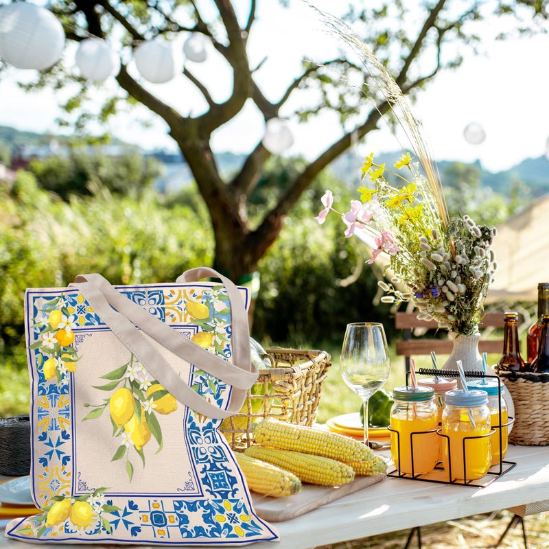 Sitsink Lemon Santorini Italy Souvenirs - Amalfi Coast Positano Italian Travel Essentials Lemon Tote Bags, Retro Vintage Style Tote Bags for Women Birthday Gifts - Image 3