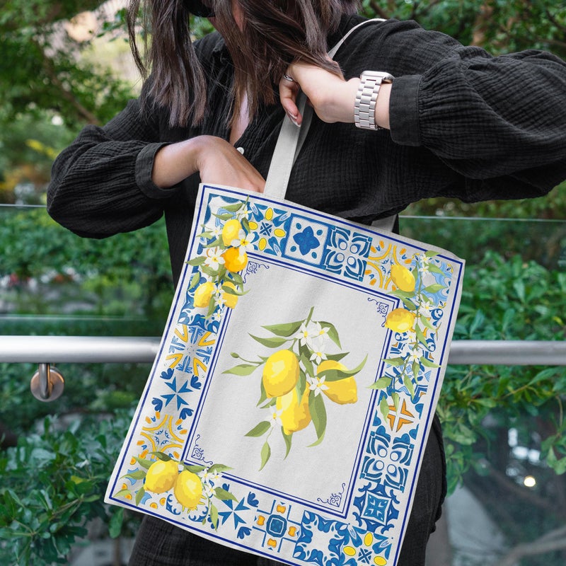 Sitsink Lemon Santorini Italy Souvenirs - Amalfi Coast Positano Italian Travel Essentials Lemon Tote Bags, Retro Vintage Style Tote Bags for Women Birthday Gifts - Image 2