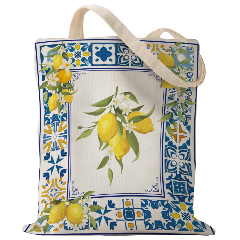 Sitsink Lemon Santorini Italy Souvenirs - Amalfi Coast Positano Italian Travel Essentials Lemon Tote Bags, Retro Vintage Style Tote Bags for Women Birthday Gifts - Image 1