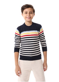 Andora Horizon Stripes Slip On Boys Pullover - Navy Blue, White & Red_ Navy Blue, White & Red  - Image 1