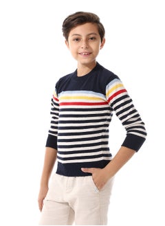 Andora Horizon Stripes Slip On Boys Pullover - Navy Blue, White & Red_ Navy Blue, White & Red  - Image 2