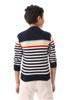 Andora Horizon Stripes Slip On Boys Pullover - Navy Blue, White & Red_ Navy Blue, White & Red  - Image 3