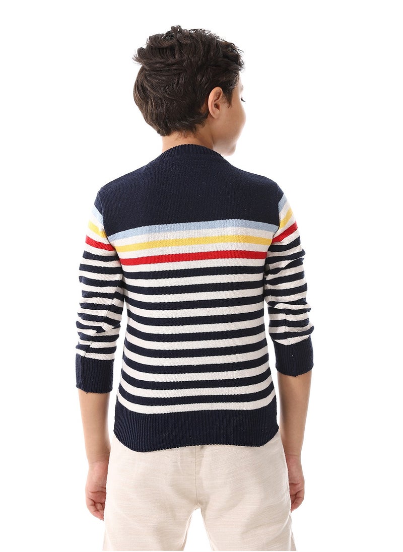 Andora Horizon Stripes Slip On Boys Pullover - Navy Blue, White & Red_ Navy Blue, White & Red  - Image 3