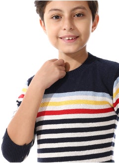 Andora Horizon Stripes Slip On Boys Pullover - Navy Blue, White & Red_ Navy Blue, White & Red  - Image 4