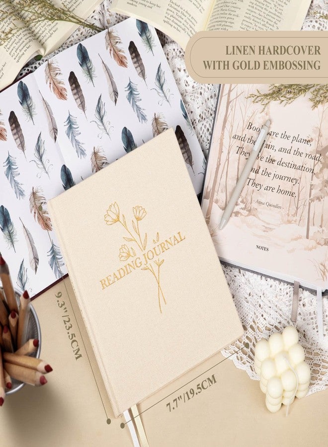 Lanpn Reading Diary & Book Journal, Linen Reading Journal Diary for Adults Book Lovers Book Club Themes Reading Notebook Bullet Journal Tracker for Collecting and Organising Your Books (Beige) - Image 2