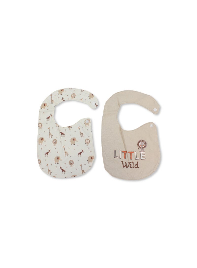Junior Cotton Bib Beige & Off-White with "Little Wild" Print – Pack Of 2 - Image 1