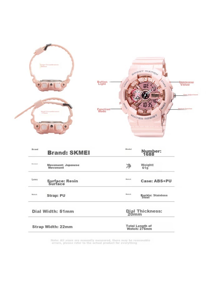 Skmei Children's Student Watch, Sports Digital Watch For Middle And High School Students, Luminous, Waterproof, Multifunctional, Birthday Gift, Pink - Image 4