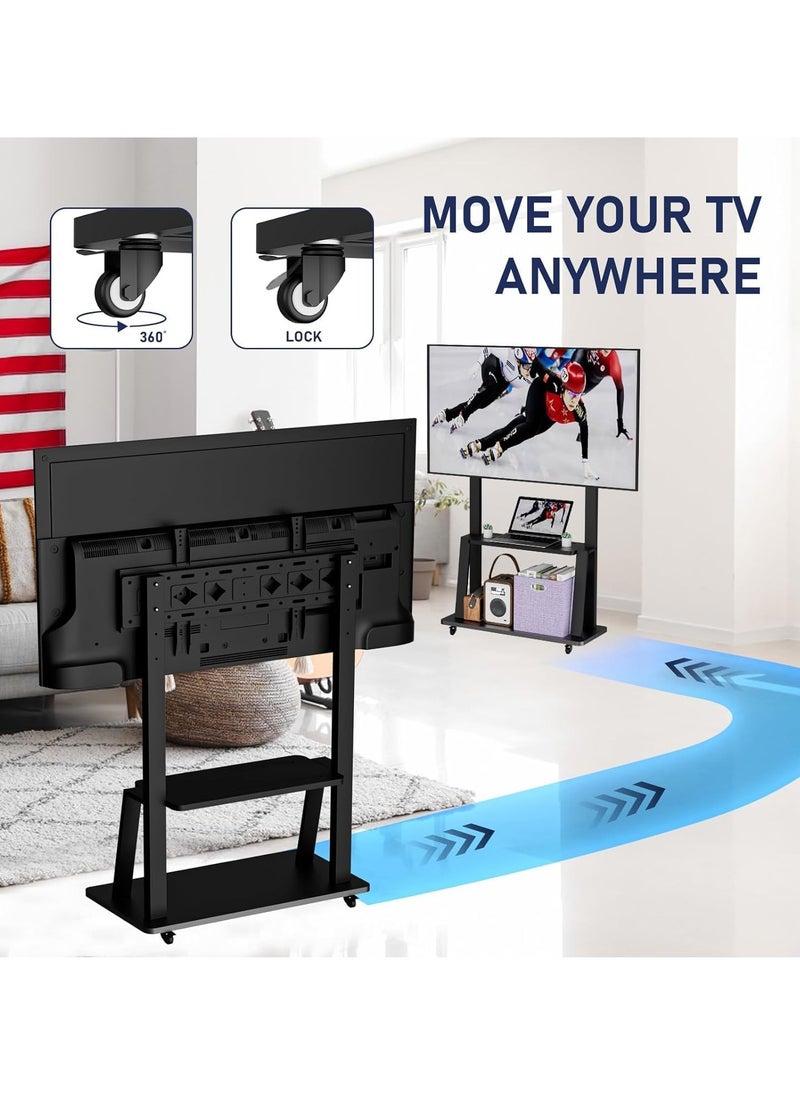 TIGER - Mobile TV Stand - Rolling TV Cart with Wheels for 32-70 Inch TV, Height Adjustable, Holds Up to 40KG, Portable TV Stand with Shelf, Ideal for Conference Rooms, Commercial Spaces, and Home Use - Image 1