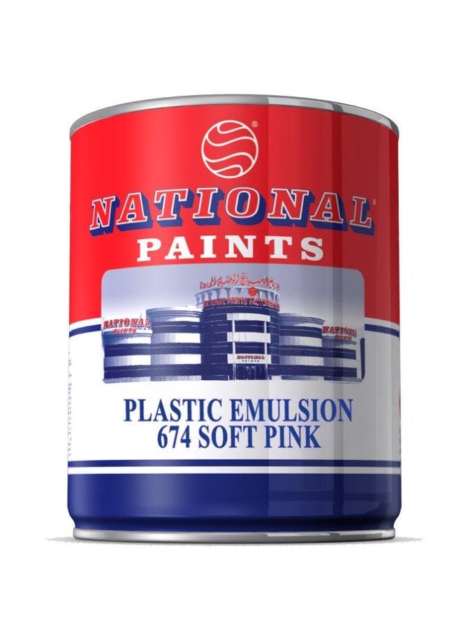 NATIONAL PAINTS Plastic Emulsion 1 Liter Soft Pink 674 for Interior Home Décor, Wall Paint Smooth Finish, Ultra Low VOC and Water Based Formula