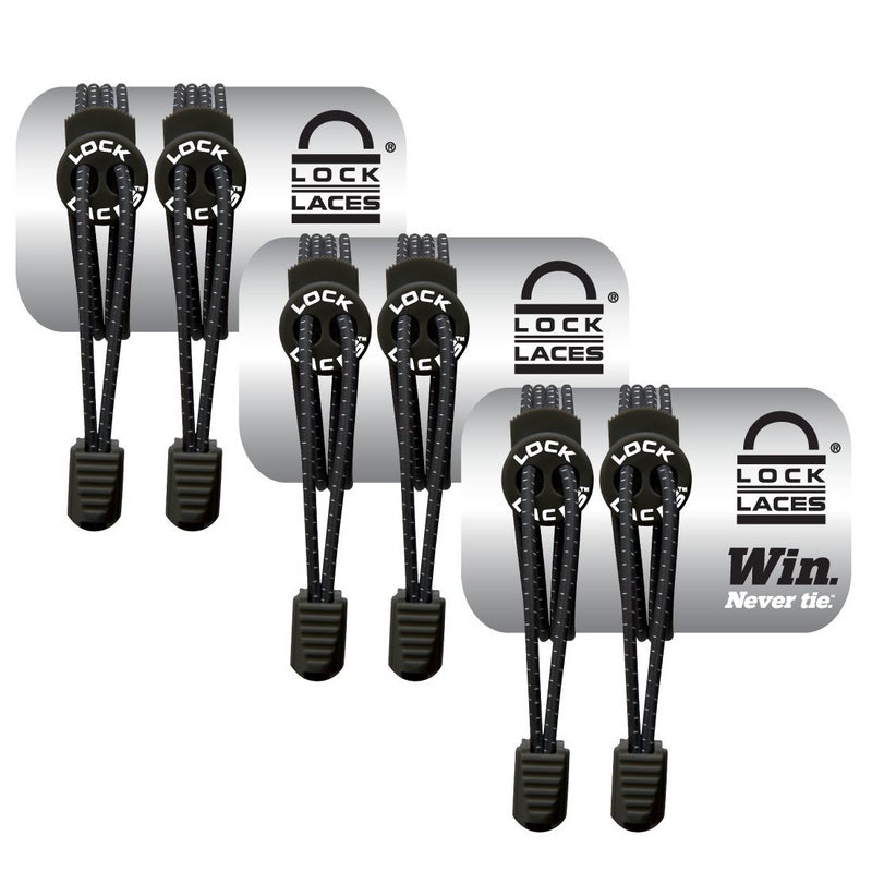 Lock Laces Elastic No Tie Shoe Laces Pack of 3 One Size Fits All for Kids Adults Easy to Use Adjustable BlackBlackBlack - Image 2