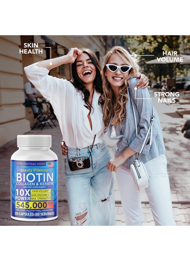 Super Natural Goods - Biotin Collagen Supplements With Keratin Peptides Hair Growth & Hair Loss Treatment For Men & Women Hair Skin Nails Vitamins Maximum Strength 545000Mcg Supplement Pills Nail & Skin Capsules - Image 1