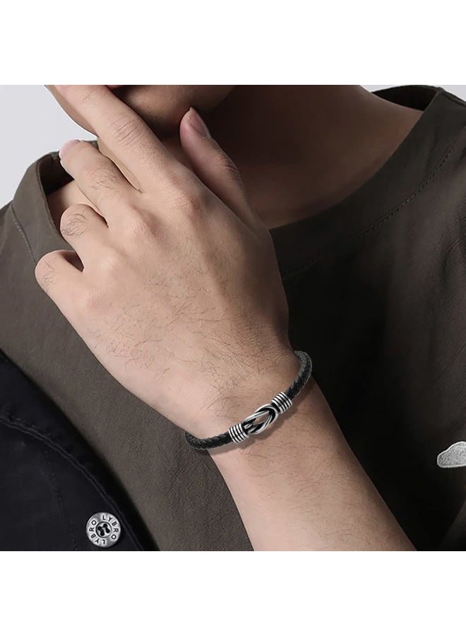 Geoffrey Beene Men's Braided Genuine Leather Knot Bracelet with Stainless Steel Magnetic Closure, Leather - Image 4