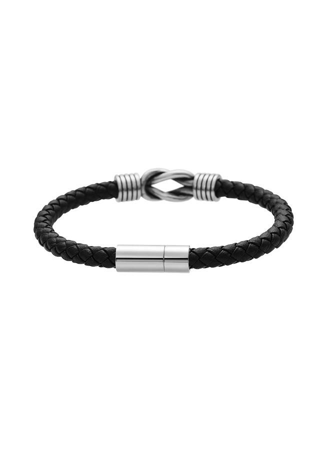Geoffrey Beene Men's Braided Genuine Leather Knot Bracelet with Stainless Steel Magnetic Closure, Leather - Image 3