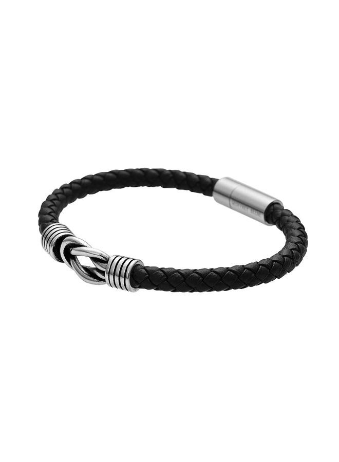 Geoffrey Beene Men's Braided Genuine Leather Knot Bracelet with Stainless Steel Magnetic Closure, Leather - Image 2
