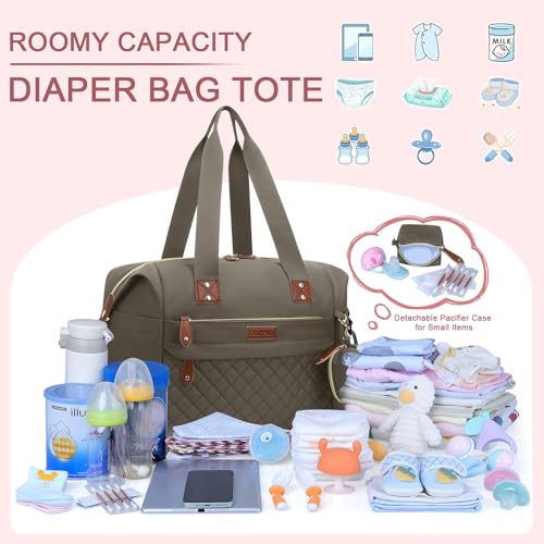 Pritent Diaper Bag Tote, Diaper Baby Bags with Pacifier Case, Shoulder Straps, Stroller Clips, Waterproof Large Mommy Bag Maternity Bag Travel Baby Bag for Mom and Dad, khaki - Image 2