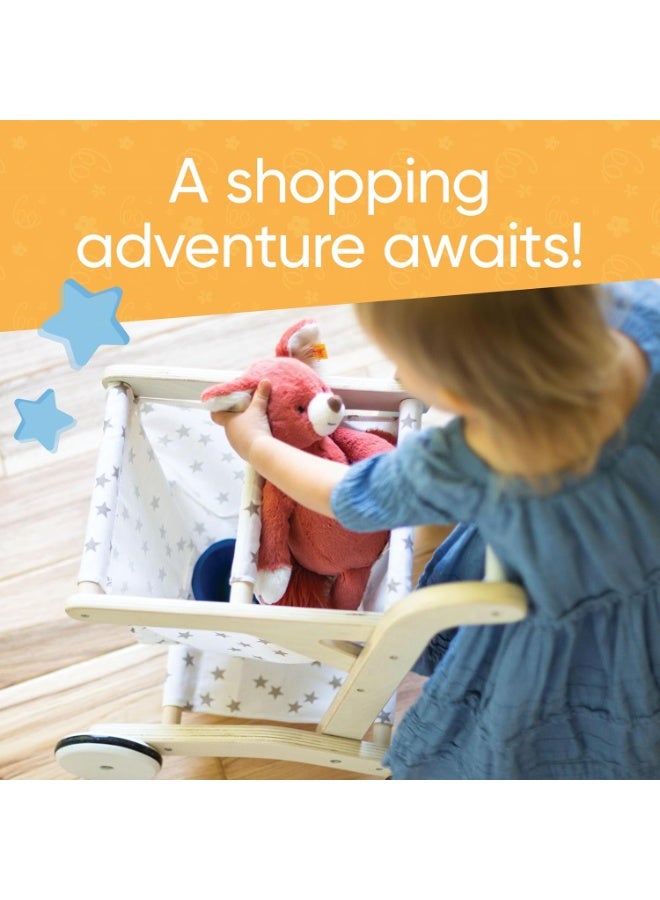 Factory Price Kids Wooden Shopping Trolley with Removable Cart - Image 3