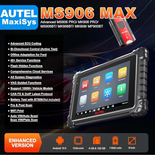 Autel MaxiSys MS906MAX Scan Tool, Upgraded MS906 PRO/ MK906 PRO/ MS906BT/ MK906BT/ MK908/ MP900BT Scanner, ECU Coding, 40+ Services, 3000+ Active Tests, All System Diagnostic Tool, VAG Guided, FCA SGW - Image 2