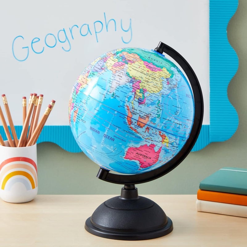 Juvale 8 Inch World Perfect Spinning Globe For Kids, Geography Students, Teachers And More, Blue - Image 2