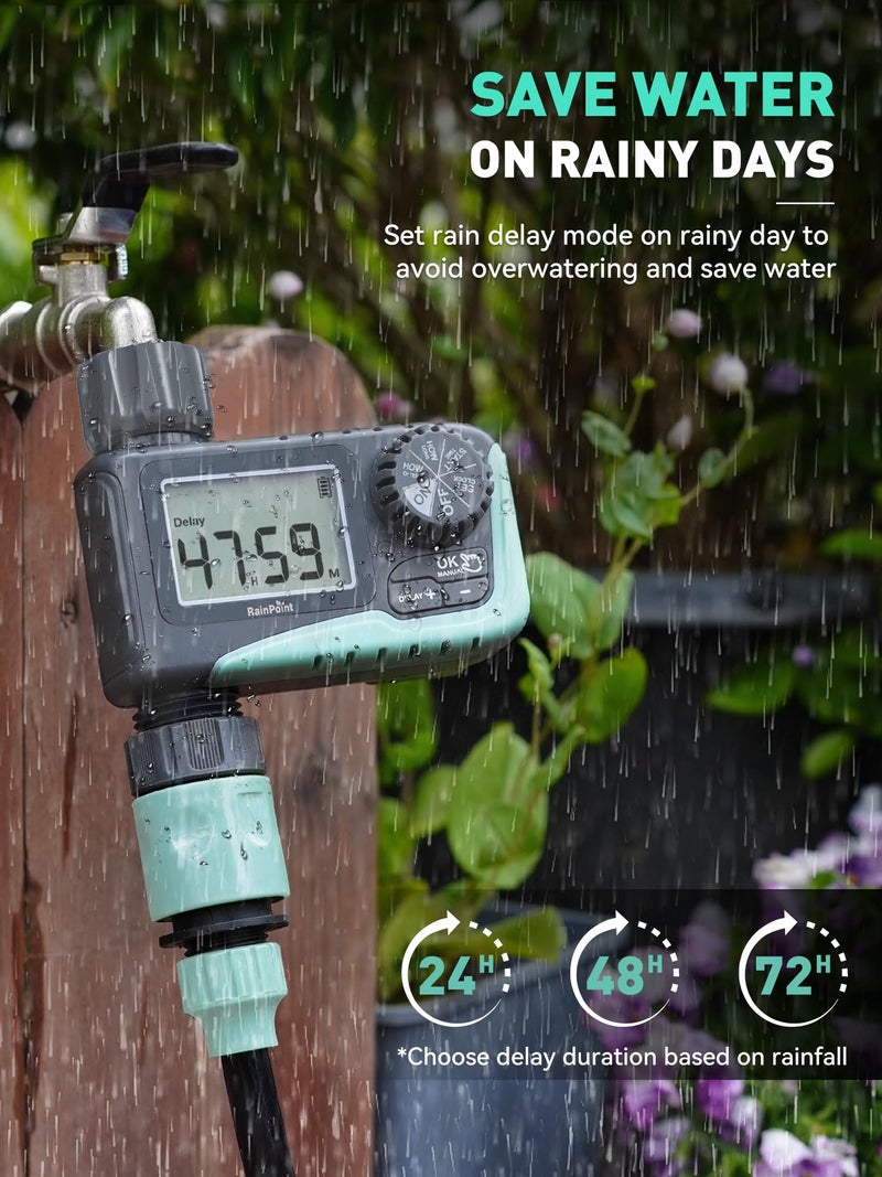 RAINPOINT Sprinkler Timer, Programmable Water Timer for Garden Hose, Outdoor Soaker Hose Timer with Rain Delay/Manual/Automatic Watering System, Digital Irrigation Timer for Yard, Lawn, 1 Outlet - Image 5