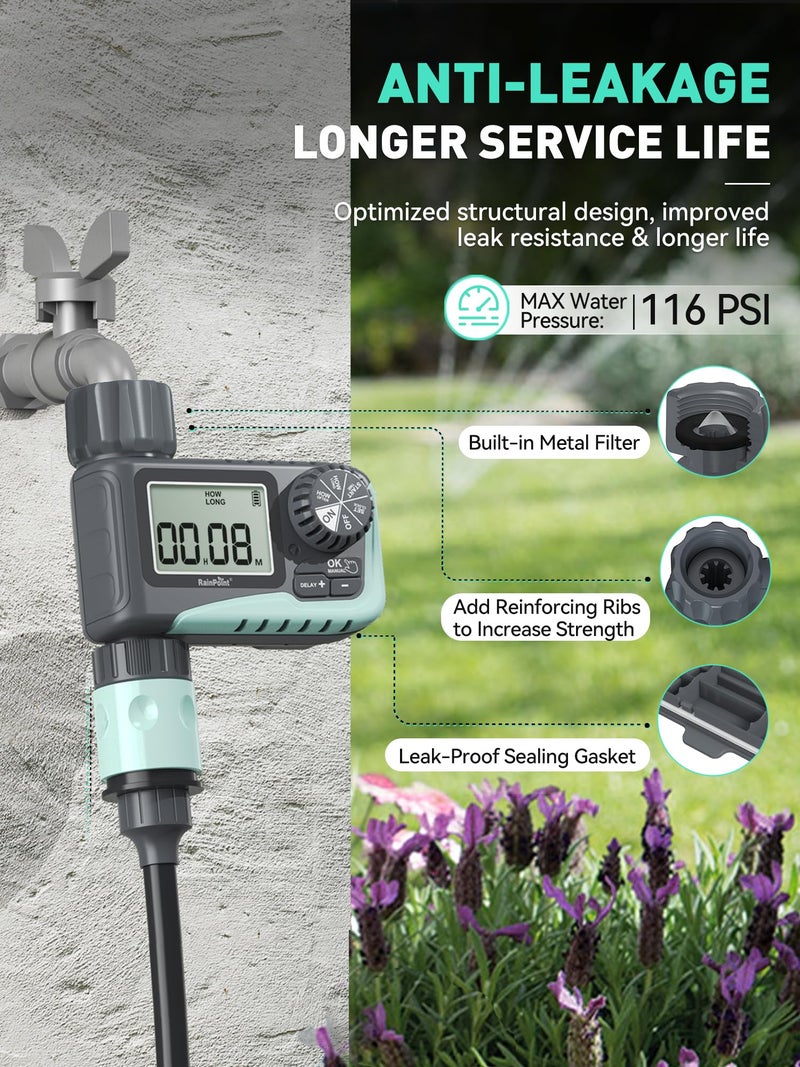 RAINPOINT Sprinkler Timer, Programmable Water Timer for Garden Hose, Outdoor Soaker Hose Timer with Rain Delay/Manual/Automatic Watering System, Digital Irrigation Timer for Yard, Lawn, 1 Outlet - Image 4