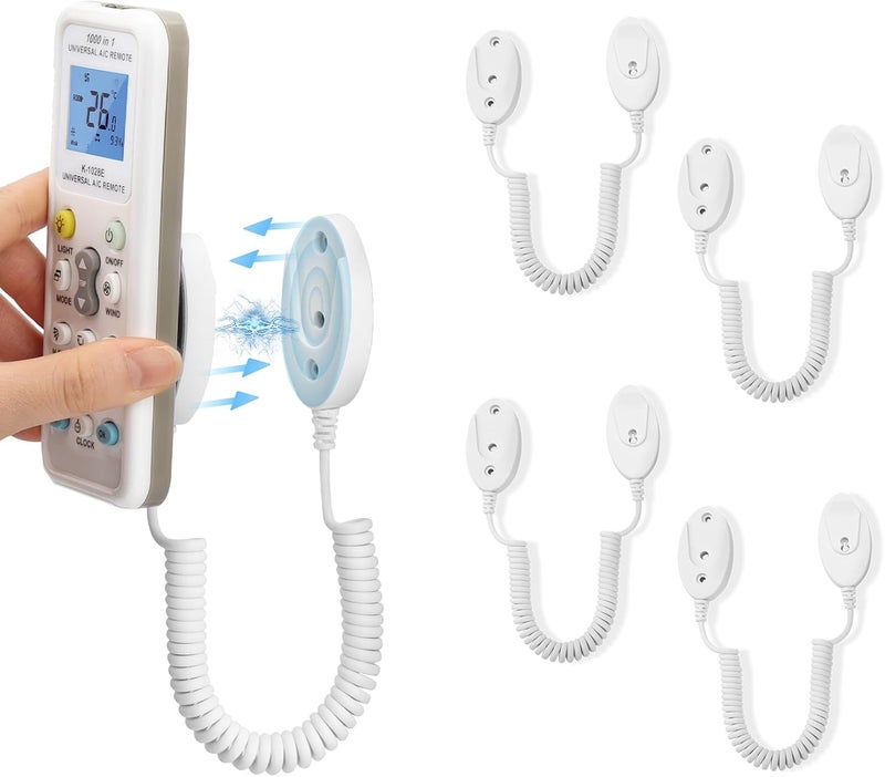 WALLFID 4-Pack Magnetic Remote Control Holders with Spring Ropes - Safely Secure Remotes & Small Items, Wall-Mount with Adhesive, Anti-Loss, Rapid Adsorption, Extendable Spring (White 43 inch, 4 Pack) - Image 1