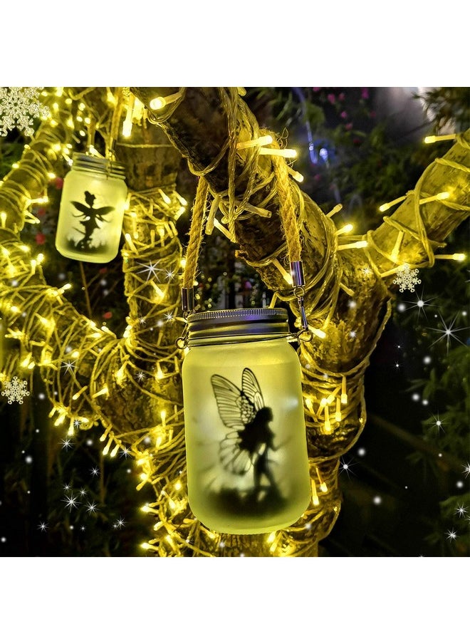 Alritz Alritz 2 Pack Solar Lantern Fairy Lights, Christmas Decorations Garden Ornament Lights - Outdoor Hanging Frosted Glass Mason Jar Lights for Tree, Table, Yard, Patio, Lawn Ages 4 5 6 7 8 9 10+ (Warm)  - Image 2