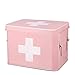 Flexzion First Aid Box Organizer, Empty 8.5 Inch Pink Vintage First Aid Kit Tin Metal Medical Box First Aid Storage Box Container Bins with Dividers, Removable Tray and Cross Logo