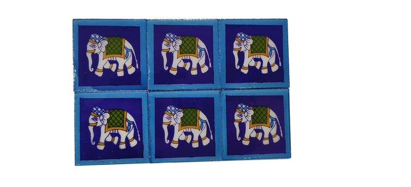 Shiv Kripa Blue Pottery Shiv Kripa Blue Pottery Home Decorative Ceramic Wall Hanging Tile Design Flooring Tiles Floral Kitchen Washroom Mosaic Furniture Tile Handmade Backsplash 3 x 3 Inches Pack of 6 Blue 