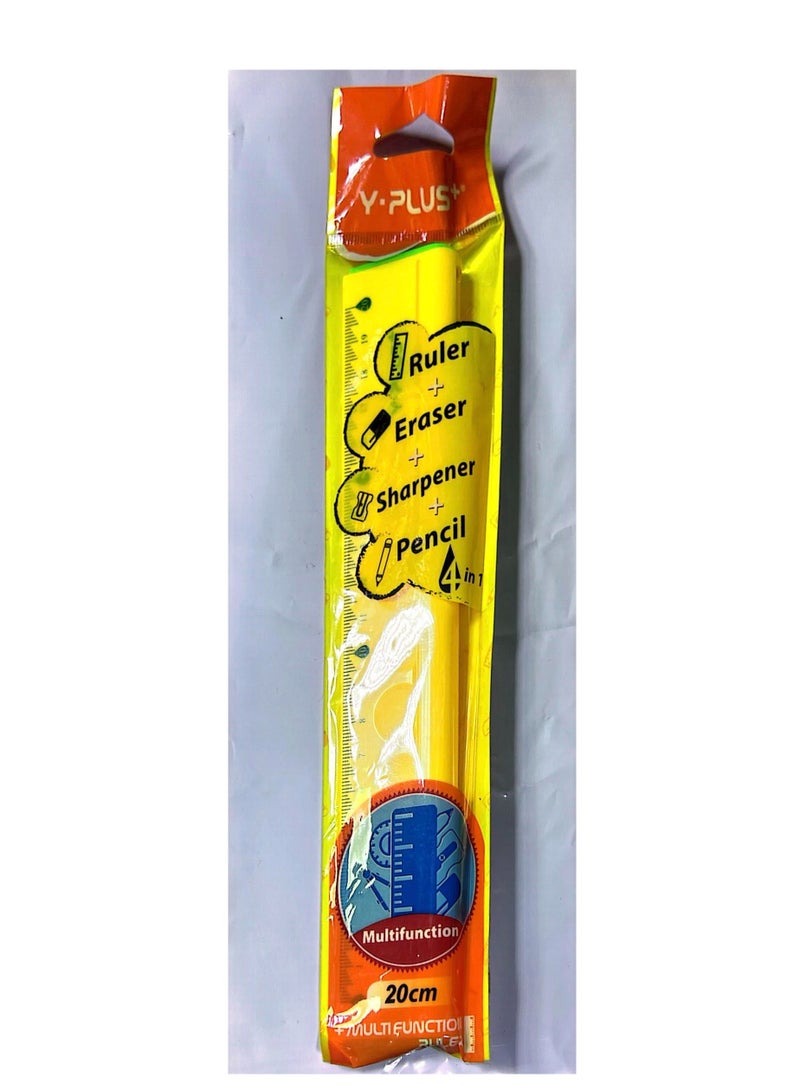 4In1 Multifunction 20cm Ruler With Eraser, Sharpener And Pencil  Assorted Color