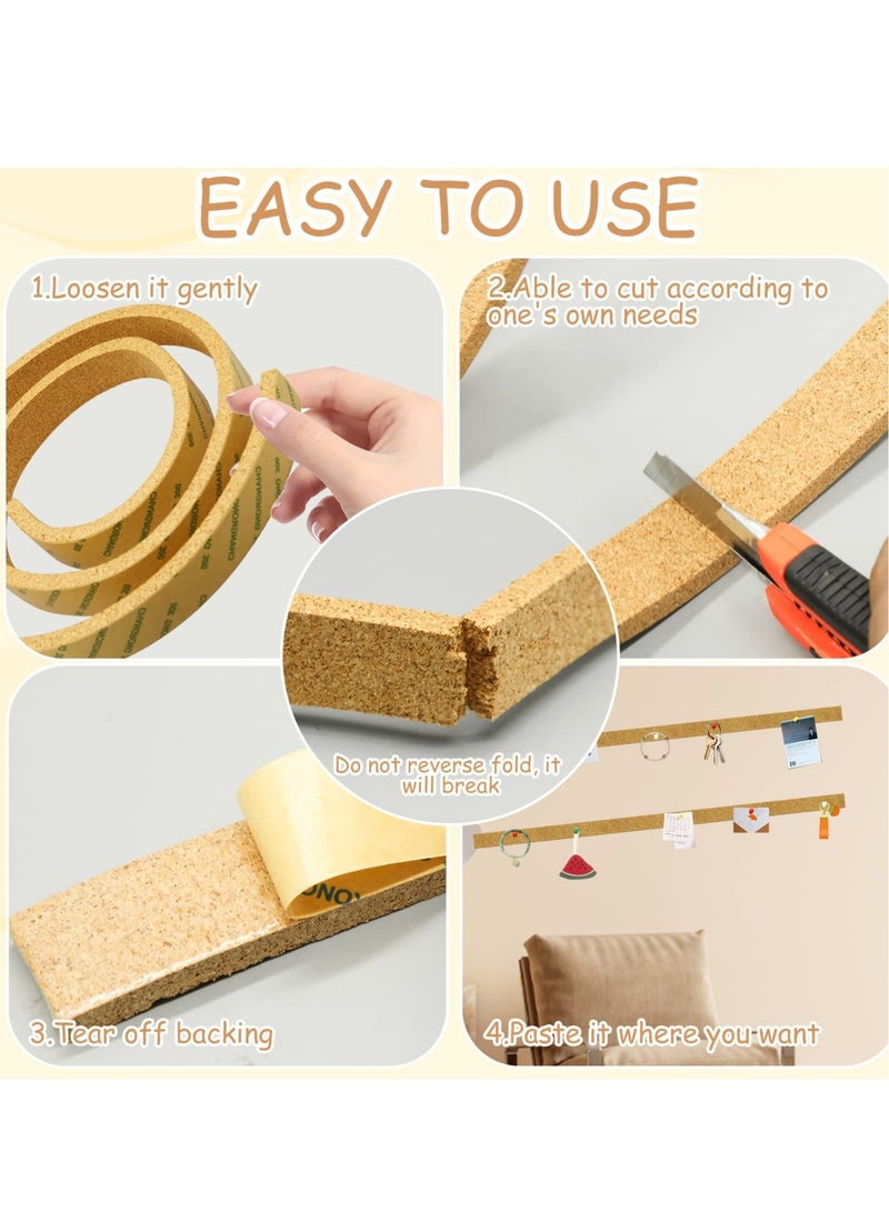 Excefore Frameless Cork Board Strips - 2 Rolls of Self-Adhesive Cork Roll with 50 Push Pins ,Self Adhesive Notice Memo Board Pin Board Cork Coards for Walls Office Bedrooms Decoration - Image 3