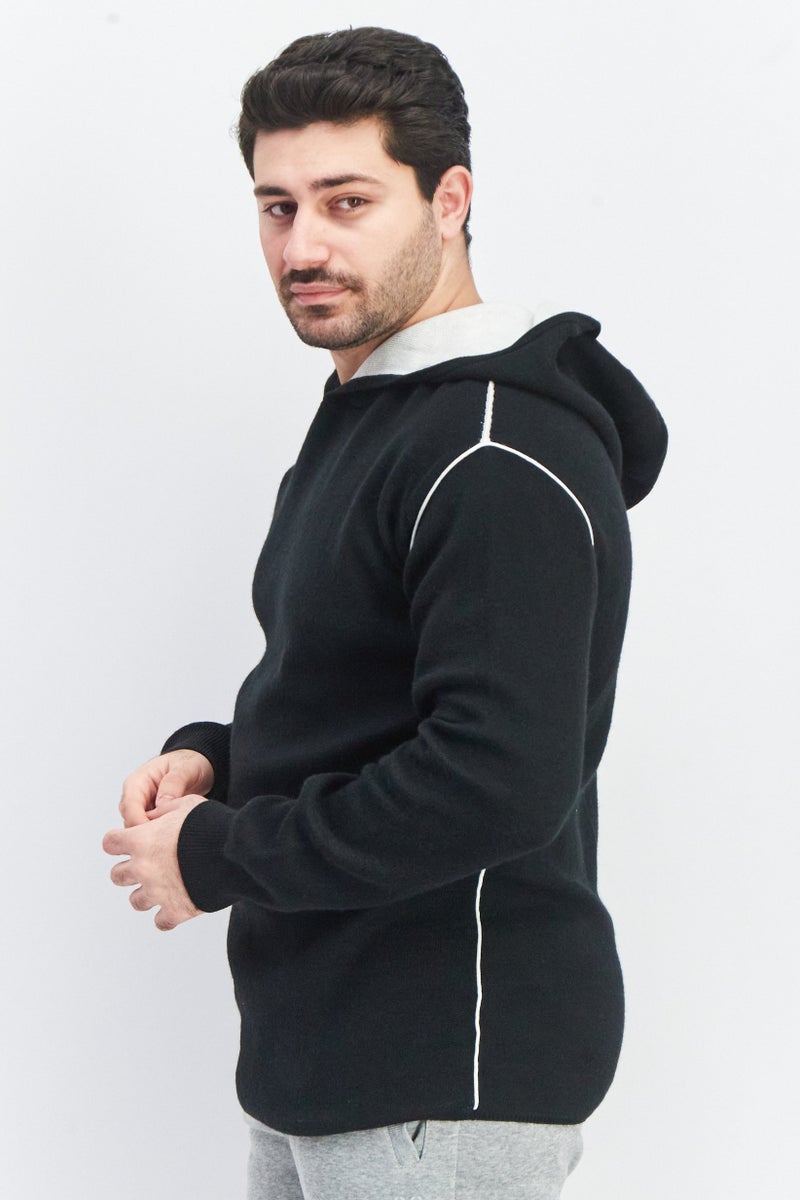 SELECTED Men Hooded Textured Long Sleeve Sweatshirt, Black - Image 3