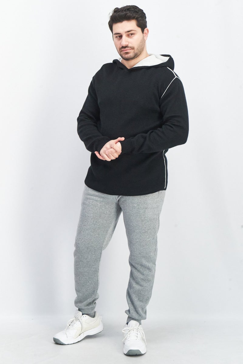 SELECTED Men Hooded Textured Long Sleeve Sweatshirt, Black - Image 4