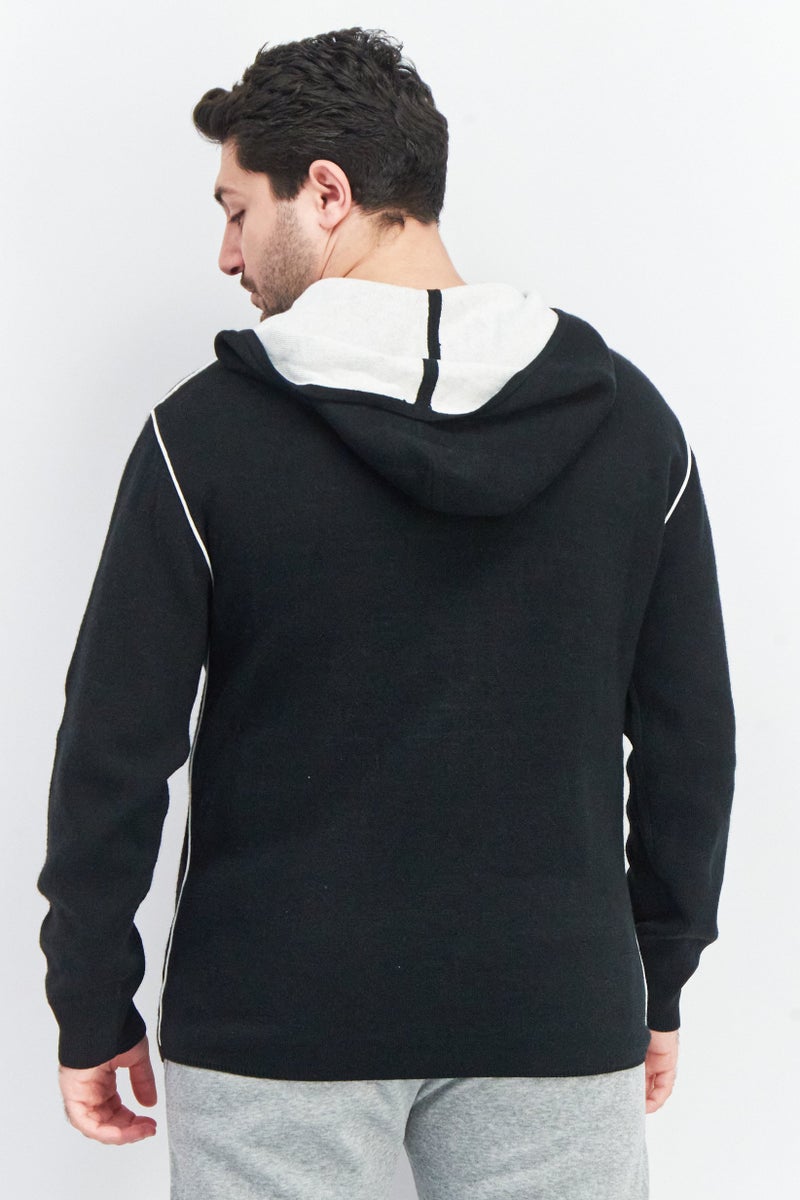 SELECTED Men Hooded Textured Long Sleeve Sweatshirt, Black - Image 2