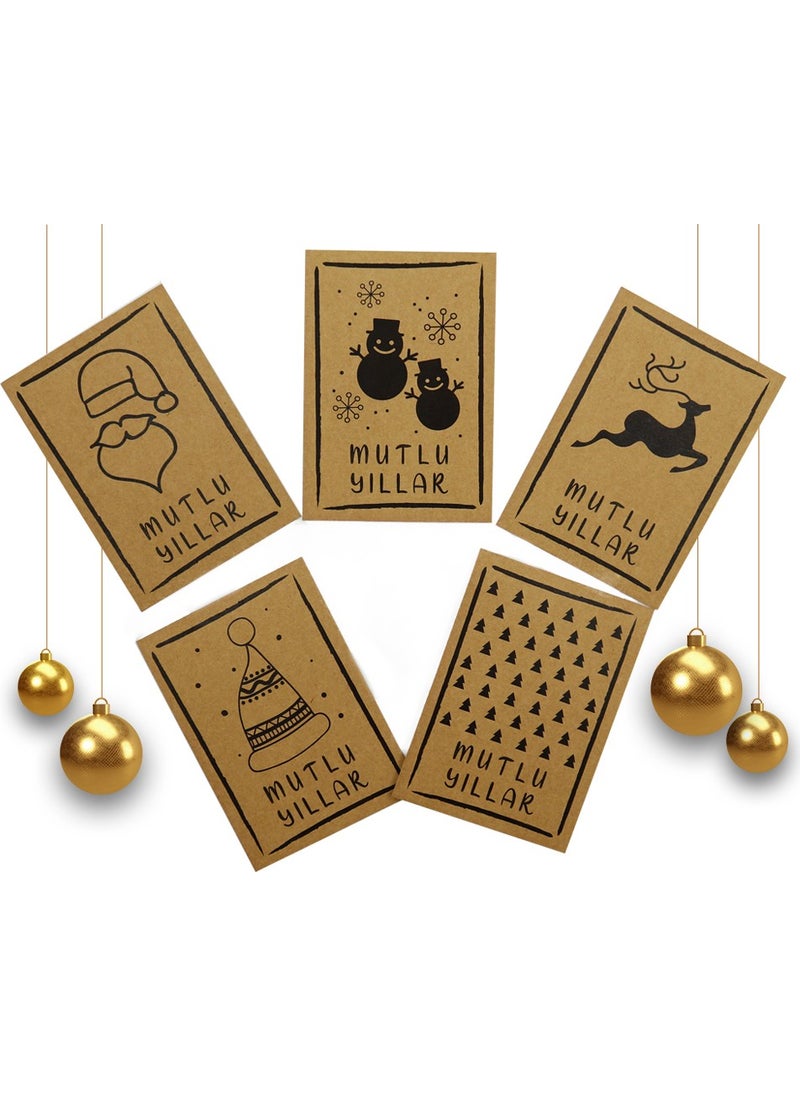 Repro Design 10X14 cm New Year Themed 5 Pieces Greeting Card Model-10 Happy New Year  - Image 1