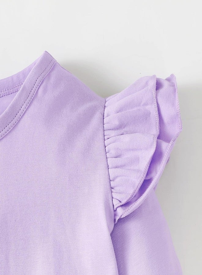 Magic Park بلوزة فتيات صغيرة سحرية 12M-14Y قصيرة وطويلة مع كشكش تي شيرتات للأطفال بلوزة بلون موحد علوية غير رسمية للفتيات (0032J_بنفسجي، 5-6 سنوات) - Image 3