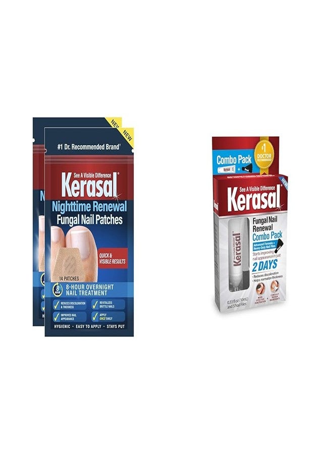 Kerasal Nighttime Renewal Fungal Nail Patches - 14 Patch Twin Pack - Overnight Nail Repair for Fungus Damage, Renewal & File Combo Pack - Image 1