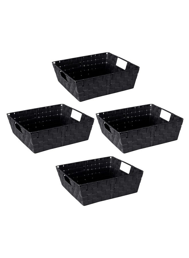 Simplify Large Shelf Woven Strap Tote | Decorative Storage Basket | Built in Handles | Organization | Closet | Bedroom | Bathroom | Nursery | Accessories | Toys | Gifts | 4 Pack | Black - Image 1