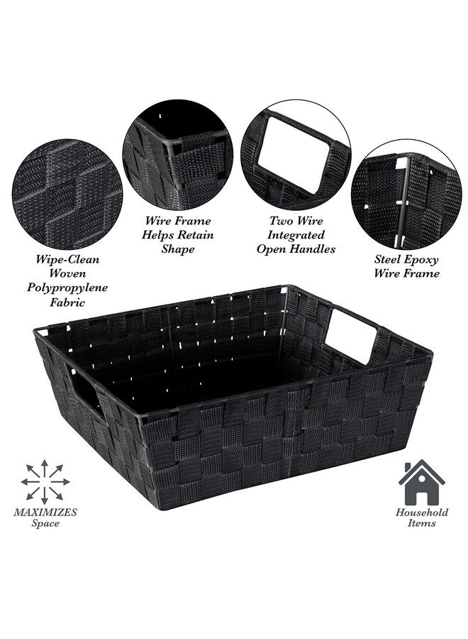 Simplify Large Shelf Woven Strap Tote | Decorative Storage Basket | Built in Handles | Organization | Closet | Bedroom | Bathroom | Nursery | Accessories | Toys | Gifts | 4 Pack | Black - Image 3
